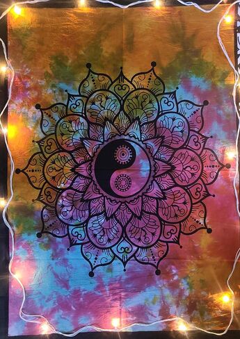 ICC Small Color Yin Yang Poster Tapestry Decoration Wall Decor Hanging Art Gift Tapestry psychedelic Wall hanging Hippie Hippy Dorm Decor Bohemian College Dorm (Black) in Saudi Arabia