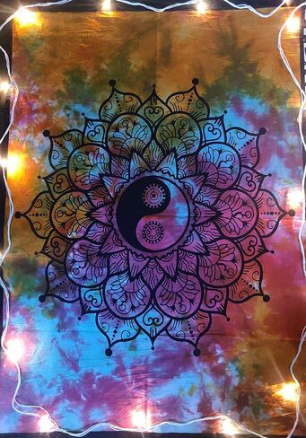 ICC Small Color Yin Yang Poster Tapestry Decoration Wall Decor Hanging Art Gift Tapestry psychedelic Wall hanging Hippie Hippy Dorm Decor Bohemian College Dorm (Black) in Saudi Arabia
