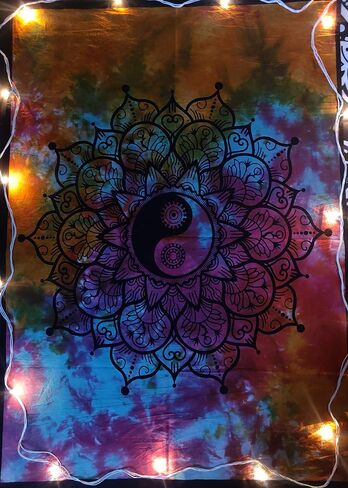 ICC Small Color Yin Yang Poster Tapestry Decoration Wall Decor Hanging Art Gift Tapestry psychedelic Wall hanging Hippie Hippy Dorm Decor Bohemian College Dorm (Black) in Saudi Arabia