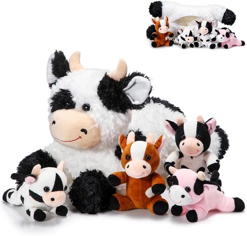 Shappy 5 Pcs Cow Stuffed Plush Animals Set, 1 Mommy Cow Stuffed Animal with 4 Baby Cute Plushy Cows in Her Tummy Cuddly Soft Plushie Toy Set for Party Favors Boys Girls Birthday Gifts in Saudi Arabia