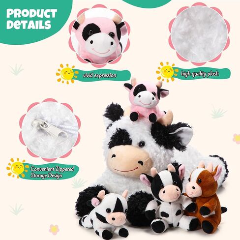 Shappy 5 Pcs Cow Stuffed Plush Animals Set, 1 Mommy Cow Stuffed Animal with 4 Baby Cute Plushy Cows in Her Tummy Cuddly Soft Plushie Toy Set for Party Favors Boys Girls Birthday Gifts in Saudi Arabia