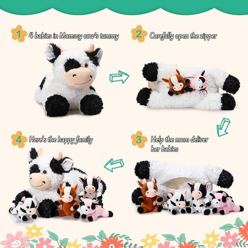 Shappy 5 Pcs Cow Stuffed Plush Animals Set, 1 Mommy Cow Stuffed Animal with 4 Baby Cute Plushy Cows in Her Tummy Cuddly Soft Plushie Toy Set for Party Favors Boys Girls Birthday Gifts in Saudi Arabia