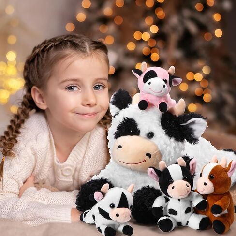 Shappy 5 Pcs Cow Stuffed Plush Animals Set, 1 Mommy Cow Stuffed Animal with 4 Baby Cute Plushy Cows in Her Tummy Cuddly Soft Plushie Toy Set for Party Favors Boys Girls Birthday Gifts in Saudi Arabia