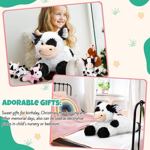 Shappy 5 Pcs Cow Stuffed Plush Animals Set, 1 Mommy Cow Stuffed Animal with 4 Baby Cute Plushy Cows in Her Tummy Cuddly Soft Plushie Toy Set for Party Favors Boys Girls Birthday Gifts in Saudi Arabia