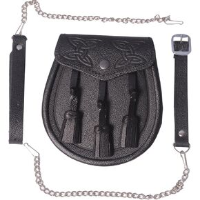 Leather Embosed 3 tassel Day wear Celtic Kilt Sporran w/Belt