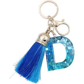SELOVO Tassel Large Alphabet Blue Letter Keyring Charm Key Chain for Women
