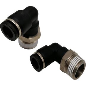 Push to Connect Air Fittings 8mm OD Tube 3/8" Thread Elbow Pneumatic Fittings Air Line Fittings 90 Degree Air Fitting Union Fitting Pneumatic Connectors，2 Pack