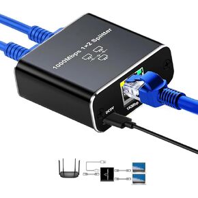 Gigabit Ethernet Splitter, RJ45 Network 1 to 2 Port High Speed [2 Devices Simultaneously Networking], 1000Mbps LAN Splitter with USB Power Cable for Cat 5/5e/6/7/8 Cable