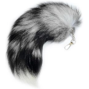 Fluffy Fox Tail Fur Keychain Therian Cosplay Handbag Tassel Hook Accessories for Women Black Soft Faux Furry Tails Toy Kids Gift Birthdays Party Costume Best Cat Toys for indoor Cats