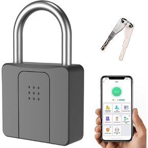 Fingerprint Padlock, Pothunder Smart Lock with APP Fingerprint Key, Keyed Heavy Anti-Theft Padlock, Biometric Waterproof Large Outdoor Padlock for Gate, Gym, Truck, School, Warehouse