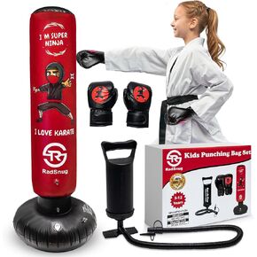 Punching Bag for Kids All in One | 3-12 Years Old Inflatable Kids Boxing Set with Hand-Stitched Boxing Gloves & Air Pump | Suitable for Karate Kickboxing - Gift for Boys & Girls