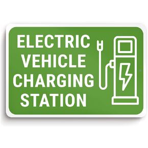 Electric Vehicle Charging Station Sign - 8x12 Aluminum Electric Vehicle Parking Sign - Ev Charging Sign for Garage - Electric Car Sign for Outdoor