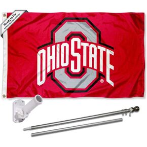 Ohio State Buckeyes Athletic Flag with Pole and Bracket Kit