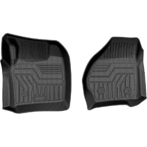 سجادات أرضية أمامية لـ 1999-2007 Ford F-250 / F-350 / F-450 / F-550 Super Duty (جميع الموديلات) / 2000-2005 ملحقات الرحلات، بطانات أرضية مناسبة لجميع الأحوال الجوية، مجموعة الصف الأول باللون الأسود in Kuwait