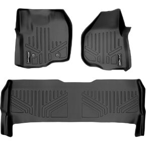 MAXLINER Floor Mats 2 Row Liner Set Black Compatible with 2012-16 F-250/F-350/F-450 Super Duty Crew Cab with Raised Drivers Side Pedal