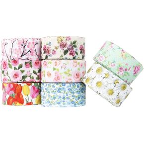 Floral Flower Printed Grosgrain Ribbon Tape 1" Wide x 40 Yards Total for DIY Handmade Hair Bow Wedding Festival Home Party Birthday Decorations Gift Packing (All Flowers Ribbon)