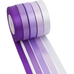Purple Satin Ribbon 3/8" Purple Ribbon for Gift Wrapping Crafts Wedding Bridal Shower Decorations, 5 Rolls Assortment, 10 Yards Each Color, Total 50 Yards