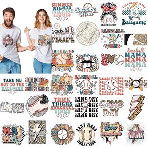 Zhanmai 30 Pcs Baseball Iron on Transfers Vinyl Iron on Decal Retro Ball Sport Iron on Patches Heat Transfers Sublimation Transfers Ready to Press for T Shirts Jacket Bag Hat DIY Sticker