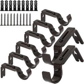 LANIAKEA 8PCS Bronze Curtain Rod Bracket for 1inch Curtain Rod, Heavy Duty Adjustable Curtain Rod Holders, Extendable Single Curtain Rod Hooks for Wall