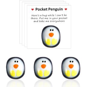 LUTER 4pcs Little Pocket Penguin Hug, Mini Cute Glass Special Hug Penguin Gift with Encouraging Card Special Encourage Penguin Gifts Decoration for Kids Birthday Wedding Christmas Party