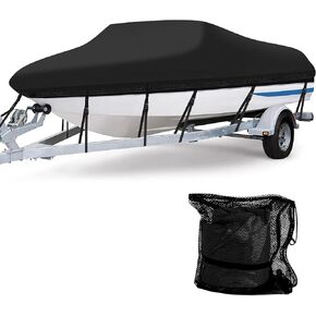 Heavy Duty Marine Grade Polyester Waterproof Boat Cover, All Weather Protection Bass Runabout Boat Cover Fit Fishing Boat, Pro-Style, V-Hull, TRI-Hull