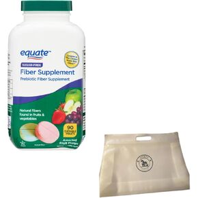 Equate Daily Fiber Sugar Free Prebiotic 90 Chewable Tablets (1 Pack) Bundle with Reusable Food Pouch