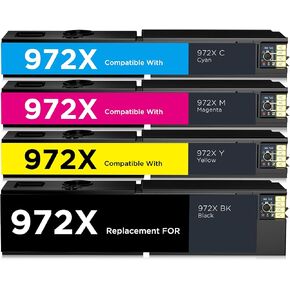 خرطوشة حبر 972X 4PK متوافقة مع حزمة التحرير والسرد HP 972 X 972 | إنتاجية عالية | للطابعة PageWide Pro 452dw 452dn / PageWide Pro متعددة الوظائف 477dw 477dn 577dw 577z (BCMY) in Kuwait