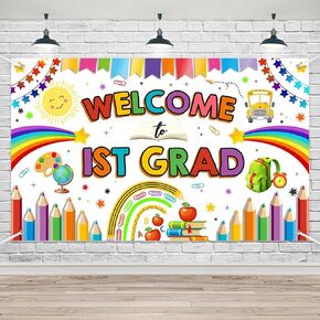 Lofaris Welcome to 1st Grad Banner, First Day of 1st Party Decorations,Welcome Back to School Classroom Supplies 70.8 x 43.3 Inch