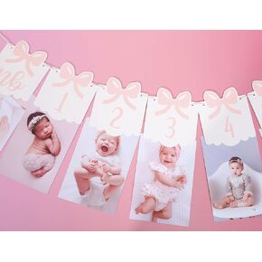 12 Month Bow Photo Banner - Milestone Bow Banner, Newborn To 12 Months, 1st Birthday Photo Banner For Baby From Newborn To 12 Months