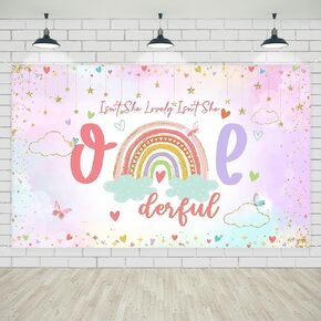 Avezano Boho Rainbow First Birthday Banner Backdrop Isn't She Lovely Isn't She Onederful Birthday Party Decorations Girls Onederful Bday Party Cake Table Banner 70.8x43.3inch