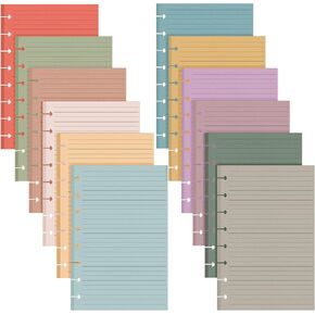 PerKoop 12 Pack 600 Sheets Half-letter Size Discbound Lined Planner Refill 5.5'' x 8.5'' College Ruled Size A5 8 Disc Notebooks 12 Colors Disc Notebooks Refill for Refill Journaling (Candy Color)