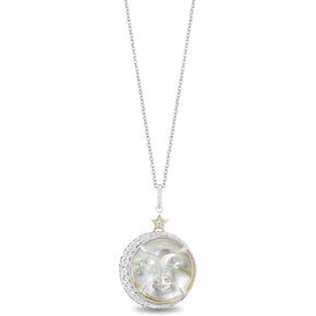 قلادة Jewelili Hallmark Fine Jewelry Man In The Moon المصنوعة من عرق اللؤلؤ المنحوت والفضة الاسترليني والذهب الأصفر عيار 14 قيراط والألماس