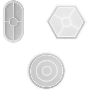 3PCS Silicone Resin Coaster Mold with Rounded Hexagonal Oval Tray Mould Epoxy Resin Coaster Mould for DIY Jewelry Storage Plate Mould Making Coasters