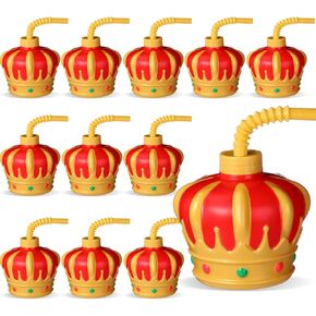 Sratte Prince Princess Gold Crown Party Favor Drinking Cups with Straws and Lids,10oz Birthday Party Decorations Plastic Cups for Kids King Prince Knight Theme Party Supplies(24 Pcs)