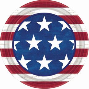 Americana Red White & Blue Stars and Stripes Paper Lunch Plates (9 inch diameter)