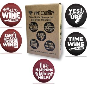 Wine Stoppers - 5 Reusable Funny Bottle Stopper Cap Set With Gift Box - Wine Gift Accessory for Friends