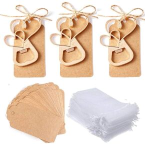 Awtlife 30 Pcs Double Heart Bottle Opener Wedding Favors with Tag Cards Sheer Bag for Wedding Party Favors Christmas