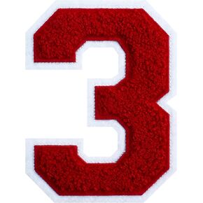 4-1/2" Iron on Number Patches Red Chenille Number Patch Letterman Jacket Patches Large Number Patch for Jersey Jeans Clothing Bag (Red-3)