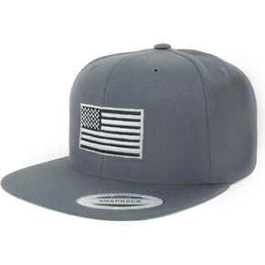 Flexfit Oversize XXL Grey American Flag Embroidered Structured Flatbill Snapback Cap