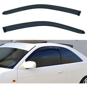 Set of 2 Front JDM Smoke Sun/Rain Guard Outside Mount Tape-On Acrylic Window Visors Compatible with 01-05 Civic 2-Door Coupe