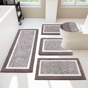 Pauwer Bathroom Rugs Sets 5 Piece with Lid Cover Bathroom Shower Rugs with U-Shaped Contour Toilet Mat Absorbent Microfiber Plush Bath Mats Non Slip Bath Rugs Machine Washable Bathroom Floor Mats