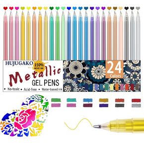 Metallic Gel Pens,24 Color Gel Pens Sets with 150% More Ink for Adults Coloring Books Black Paper Drawing Doodling Crafts Scrapbooks Bullet Journaling