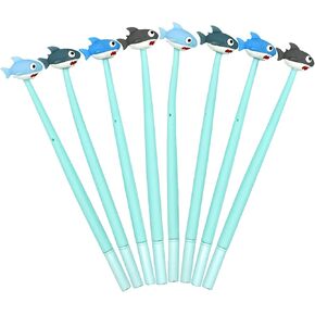 8PCS Cute Shark Pens Novelty Animal Gel Pen Cartoon Soft Rubber Shark Pens 0.5mm Black Ink For School Home Office Stationery Store