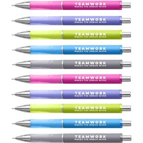 Teamwork Makes The Dream Work Pen Set / 10 Black Ink Gel Glide Pens/Encouraging Pastel Office Supplies/Boss Appreciation Employee Recognition Gift