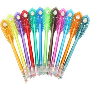 Giant star 12pcs Peacock Feather Colored Gel Ink Pen, Cute Diamond Gel Pen, 0.38 mm Extra-Fine Ballpoint Pen, Stationery Office Supplies,Birthday Gift for Kids, Set of 12 Colors