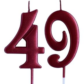 Red 49th Birthday Candle, Number 49 Years Old Candles Cake Topper, Woman Or Man Party Decorations, Supplies
