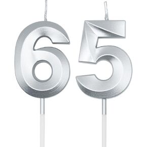 Silver 65th & 56th Birthday Candles for Cakes, Number 65 56 Candle Cake Cupcake Topper for Birthday Anniversary Party Decoration