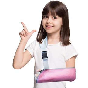 Kids Arm Sling, Exclusive Shoulder Strap, Pediatric Medical, Breathable, Adjustable, Fractured Arm, Elbow, Shoulder Injury for Toddlers, Children (Pink)