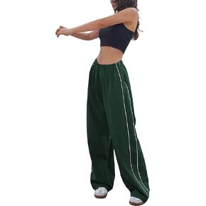 Women's Parachute Pants Cargo Trousers Elastic Waist Wide Leg Track Pants Y2k Clothing