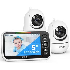Baby Monitor with 2 Cameras and Audio- Video Baby Monitor with 960ft Long Range, Remote Pan-Tilt-Zoom, Night Vision, Temperature Sensor, 2-Way Talk, 8 Lullabies, 30-Hour Battery & No WiFi